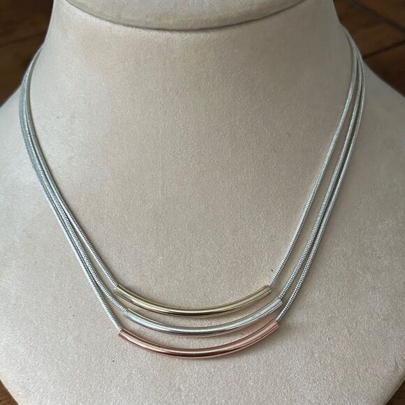 Nine West Tri-Tone multi strand Necklace - Picture 2 of 5